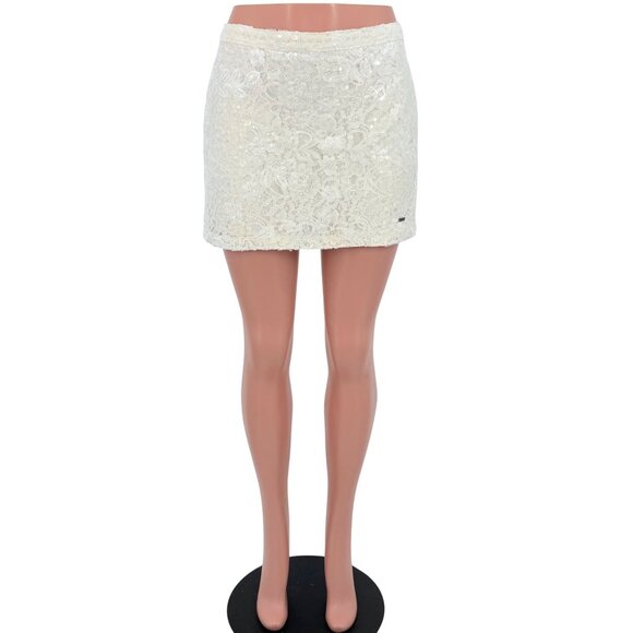 Vintage Hollister Cream Floral Lace & Sequin Embellished Mini Skirt Y2K - Picture 14 of 16